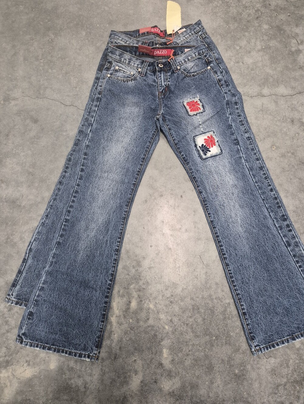 LOT OF 2 New Vintage PAZZO Floral Patch Flare Jeans 9/10